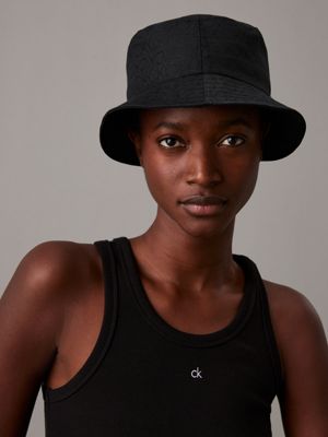 black mono reversible logo bucket hat for women calvin klein