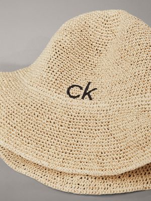 natural raffia bucket hat for women calvin klein