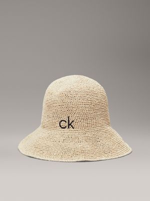 grey raffia bucket hat for women calvin klein