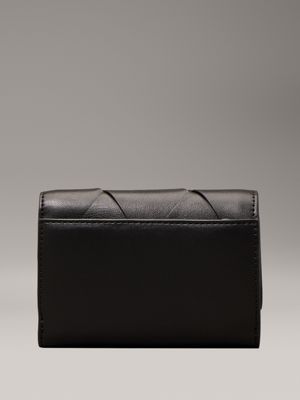 ck black woven rfid trifold wallet for women calvin klein