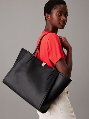 ck black leather tote bag for women calvin klein