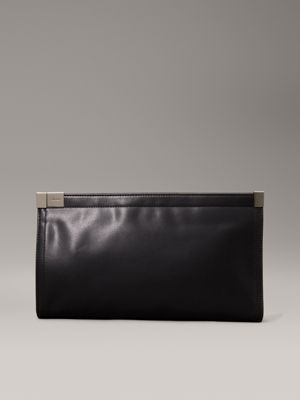 black oversized leather clutch for women calvin klein