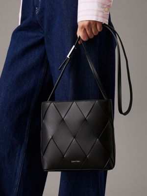 ck black square woven crossbody bag for women calvin klein