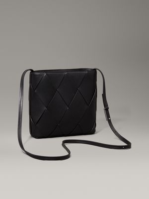 ck black square woven crossbody bag for women calvin klein