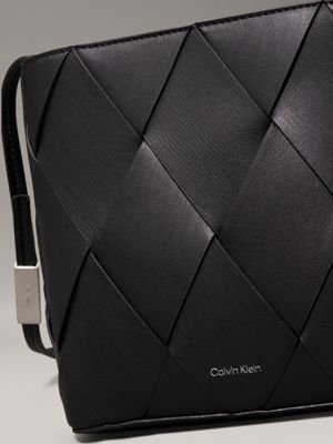 ck black square woven crossbody bag for women calvin klein