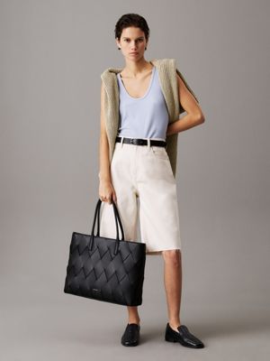 ck black woven tote bag for women calvin klein