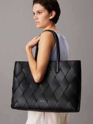 ck black woven tote bag for women calvin klein