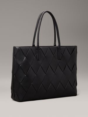 ck black woven tote bag for women calvin klein