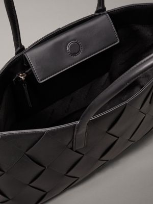 ck black woven tote bag for women calvin klein