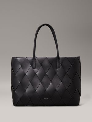 ck black woven tote bag for women calvin klein