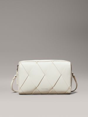 beige woven crossbody camera bag for women calvin klein