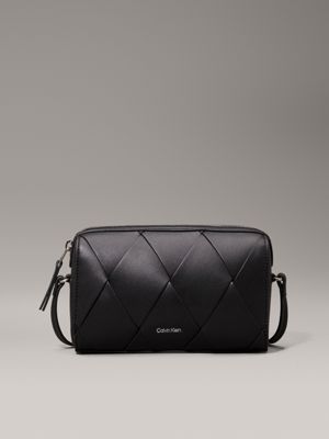 black woven crossbody camera bag for women calvin klein