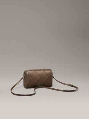 teak woven crossbody camera bag for women calvin klein