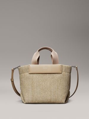 brown small raffia tote bag for women calvin klein