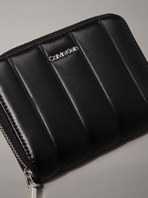 pvh black quilted zip around wallet for women calvin klein