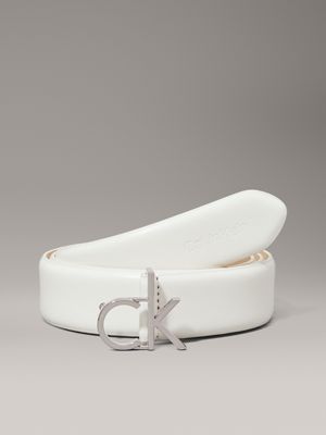 white leather logo belt for women calvin klein