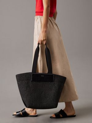 ck black raffia tote bag for women calvin klein