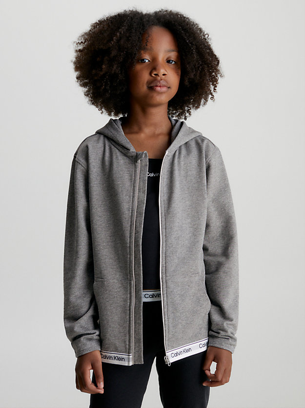 light grey heather kids lounge hoodie - modern cotton for kids unisex calvin klein