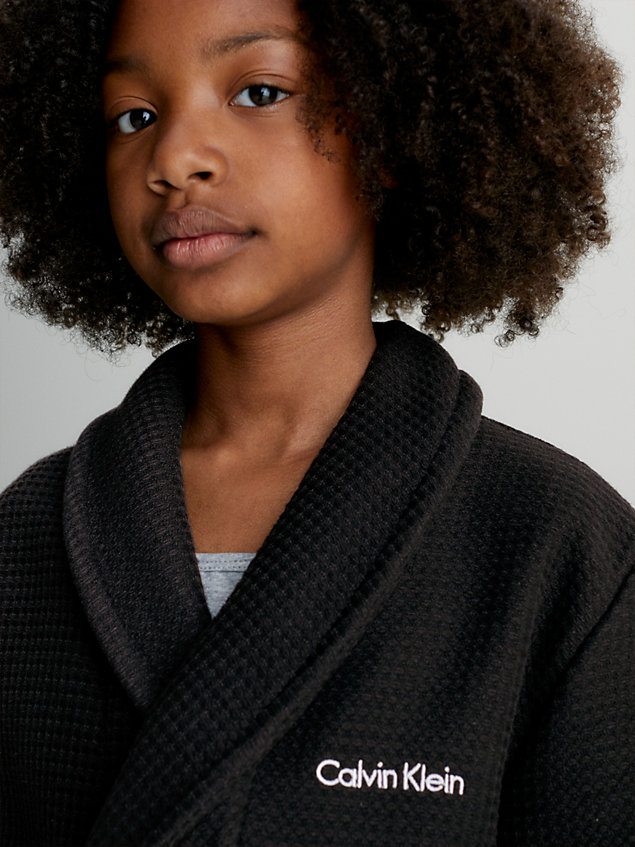 black dziecięcy szlafrok z waflowej bawełny dla kids unisex - calvin klein