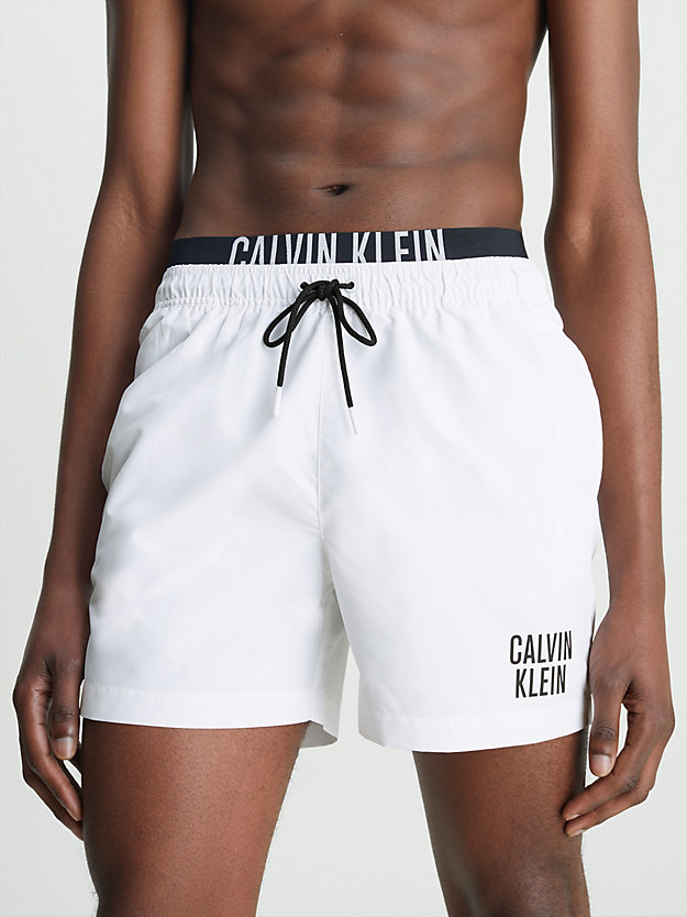 pvh classic white double waistband swim shorts - intense power for men calvin klein