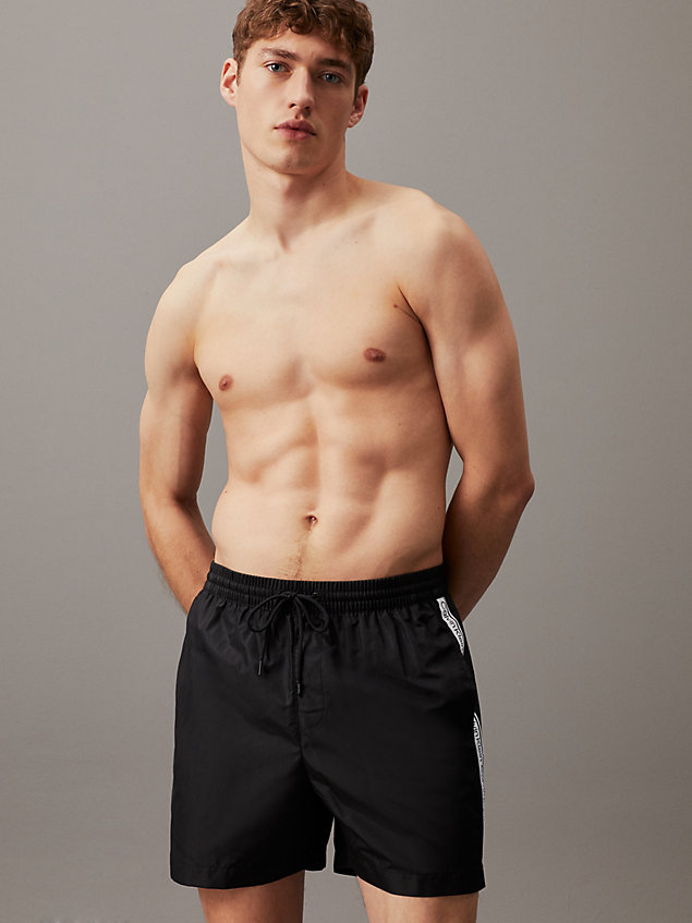 black medium drawstring swim shorts - logo tape for men calvin klein