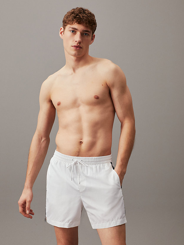 pvh classic white medium drawstring swim shorts - logo tape for men calvin klein
