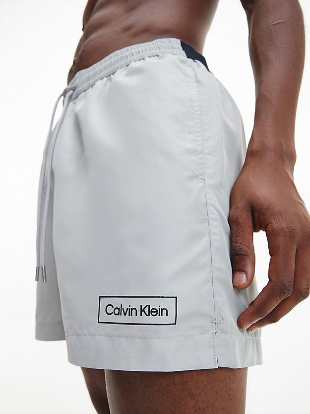 mercury grey double waistband swim shorts - core festive for men calvin klein