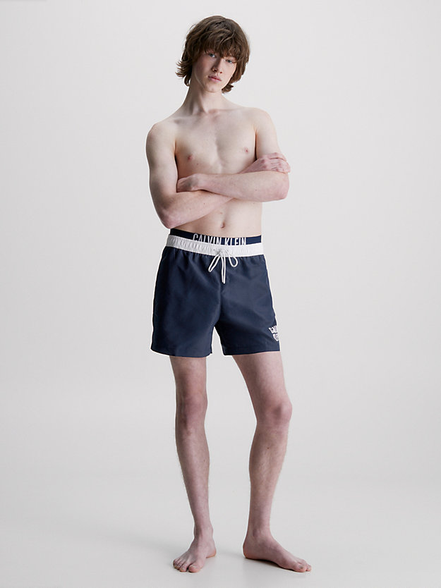 navy iris double waistband swim shorts - intense power for men calvin klein