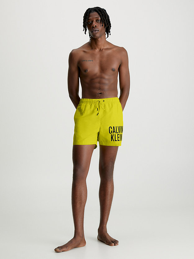lemonade yellow medium drawstring swim shorts - intense power for men calvin klein