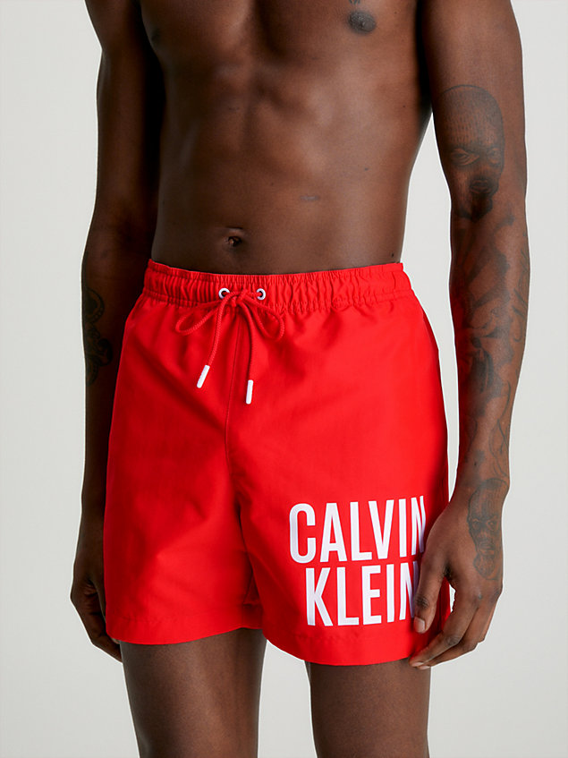 red medium drawstring swim shorts - intense power for men calvin klein