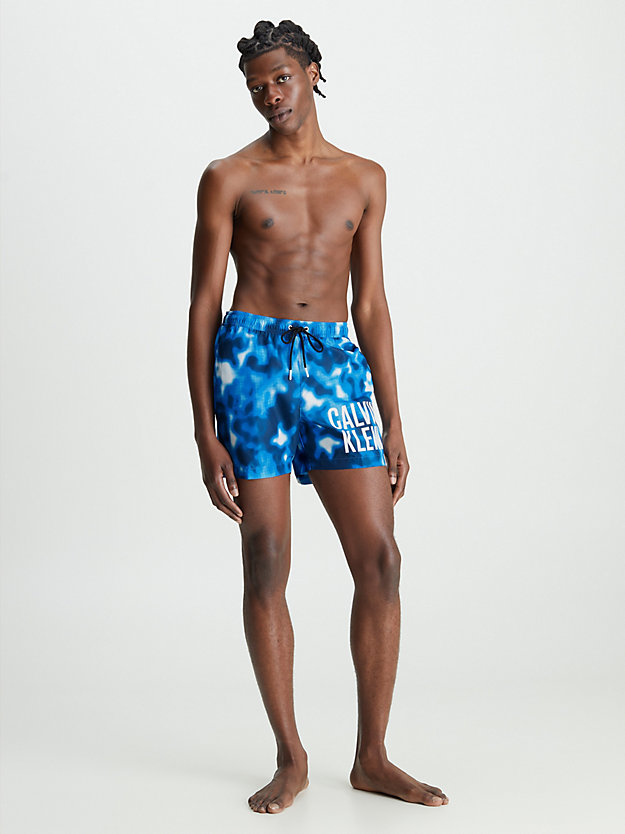 ip blurred camo blue aop medium drawstring swim shorts - intense power for men calvin klein