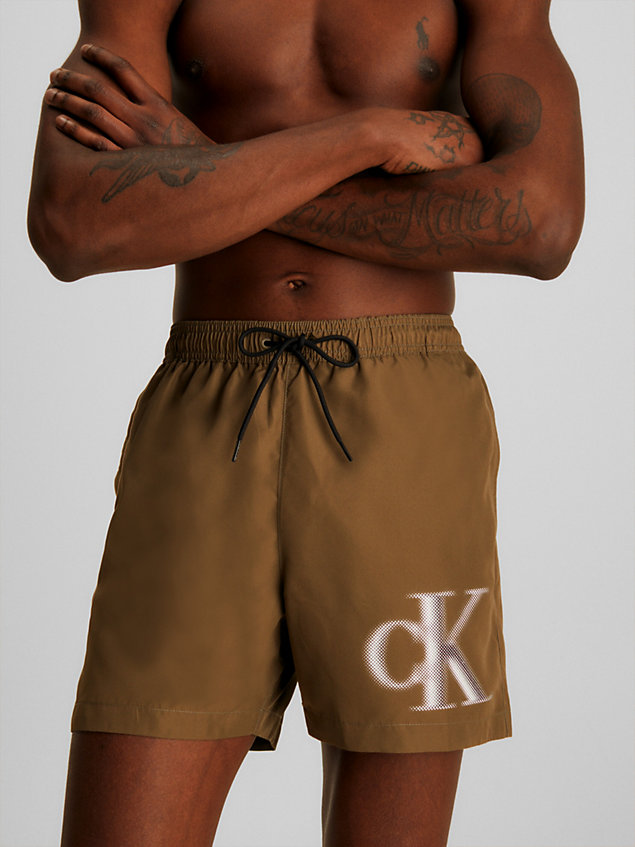 brown medium drawstring swim shorts - ck monogram for men calvin klein