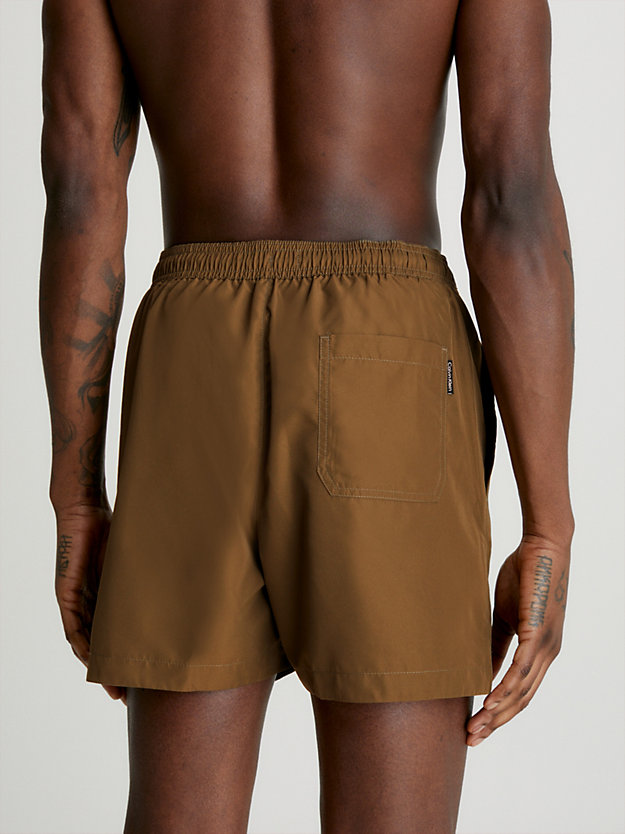 brown olive medium drawstring swim shorts - ck monogram for men calvin klein