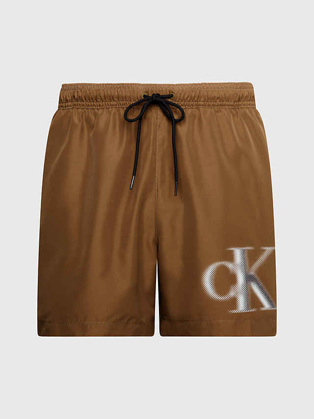 Brown Olive Medium Drawstring Swim Shorts - CK Monogram undefined men Calvin Klein