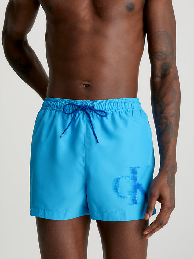 blue short drawstring swim shorts - ck monogram for men calvin klein