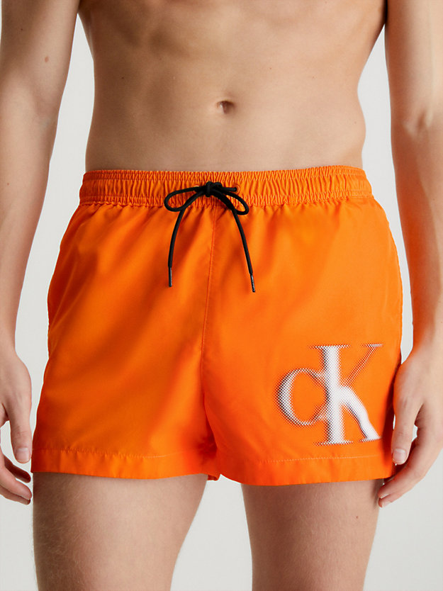 sun kissed orange short drawstring swim shorts - ck monogram for men calvin klein