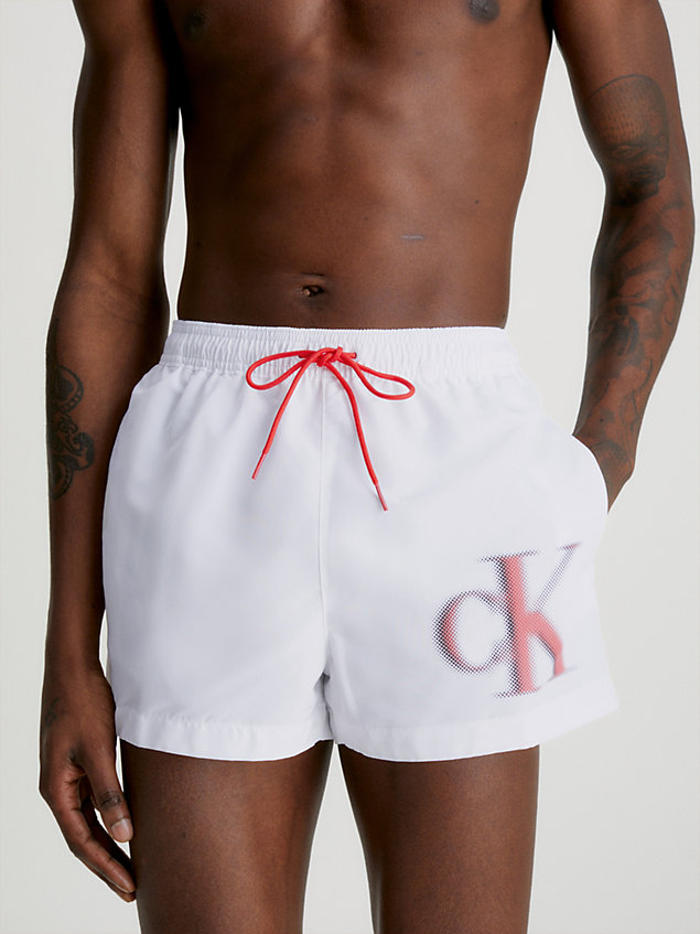 white short drawstring swim shorts - ck monogram for men calvin klein