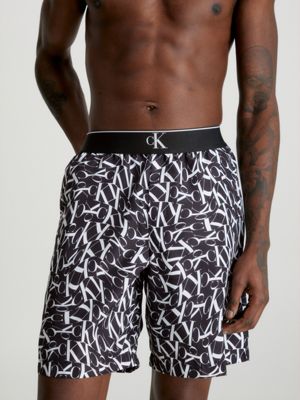 Black & Gray Monogram Print Swim Shorts - Swimwear for Men