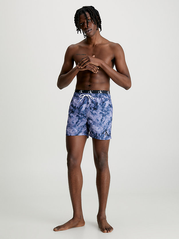 CK TIE DYE BLACK AOP Double Waistband Swim Shorts - CK Authentic for men CALVIN KLEIN