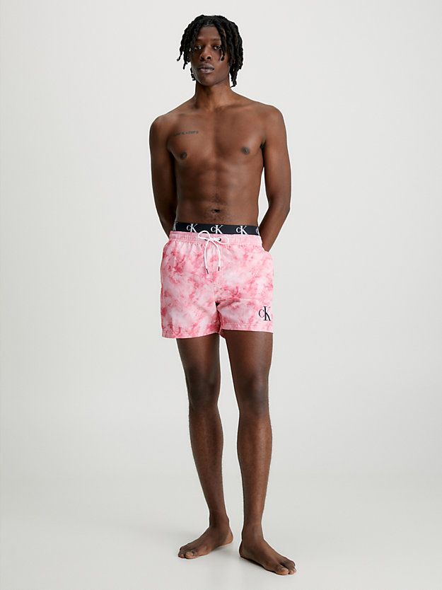 ck tie dye pink aop double waistband swim shorts - ck authentic for men calvin klein