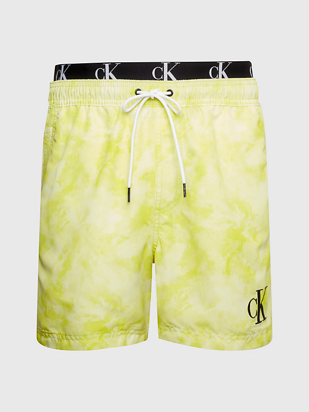 ck tie dye yellow aop double waistband swim shorts - ck authentic for men calvin klein