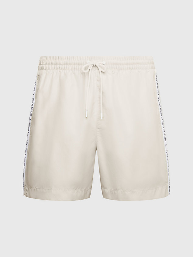 beige medium drawstring swim shorts - logo tape for men calvin klein