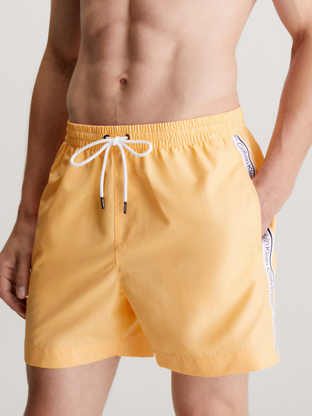orange medium drawstring swim shorts - logo tape for men calvin klein