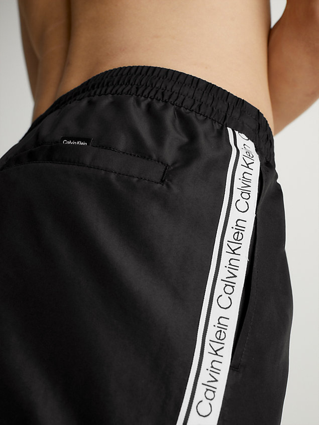 black short drawstring swim shorts - logo tape for men calvin klein