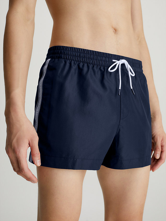blue short drawstring swim shorts - logo tape for men calvin klein