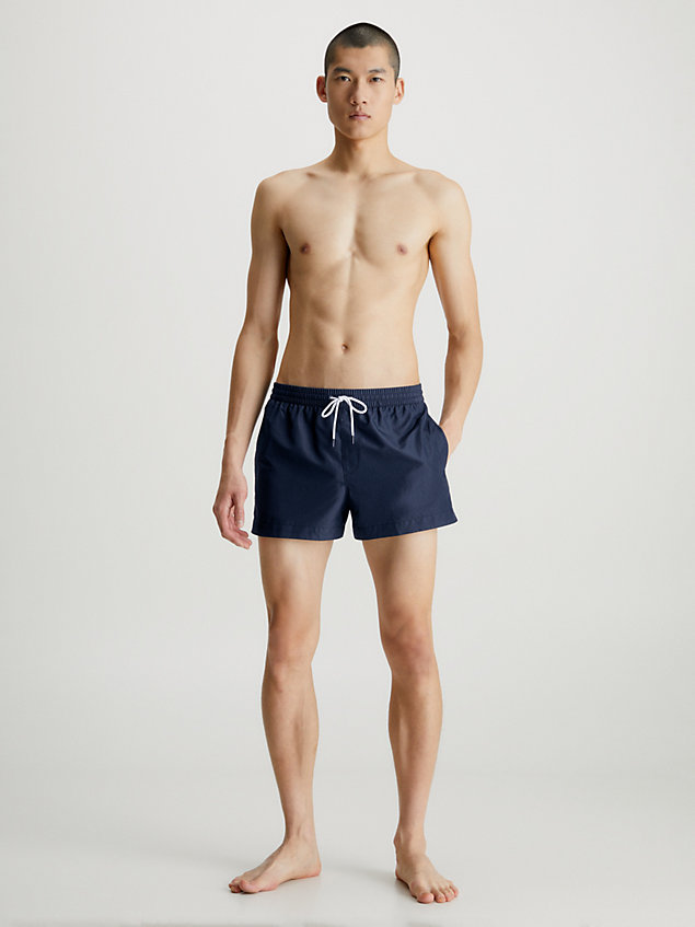 blue short drawstring swim shorts - logo tape for men calvin klein