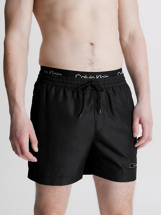 pvh black double waistband swim shorts - core solids for men calvin klein