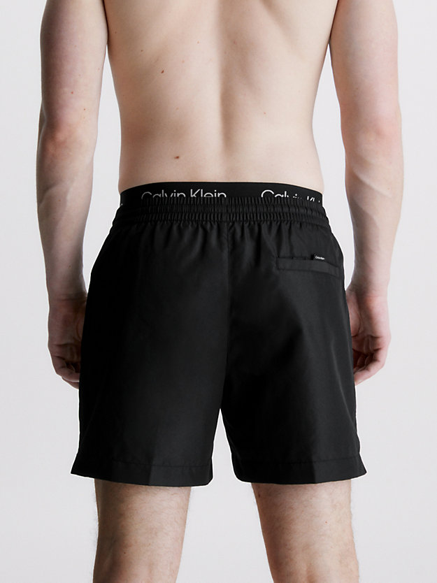 pvh black double waistband swim shorts - core solids for men calvin klein