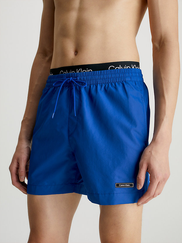 MID AZURE BLUE Double Waistband Swim Shorts - Core Solids for men CALVIN KLEIN