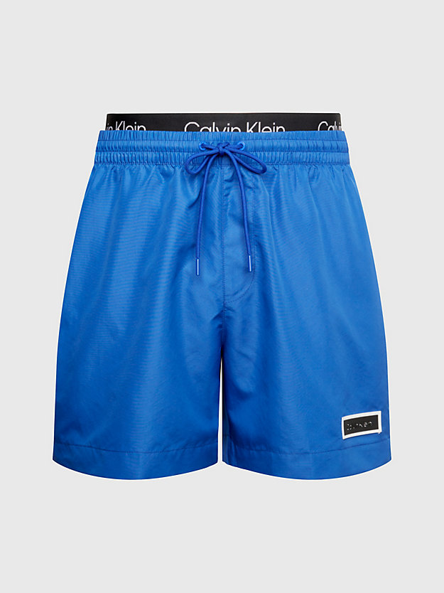 MID AZURE BLUE Double Waistband Swim Shorts - Core Solids for men CALVIN KLEIN